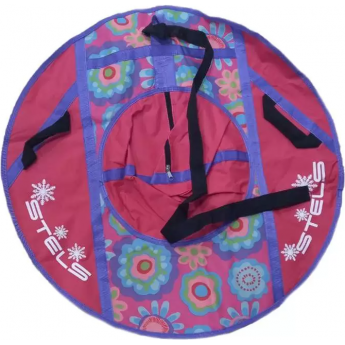 Санки надувные (тюбинг) STELS 90 см, ткань с рисунком без камеры СН030, серый/красный+маслянные цветы